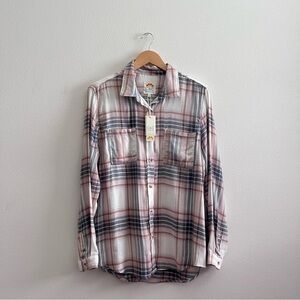 C&C California Pink & Blue Plaid Button Down NWT